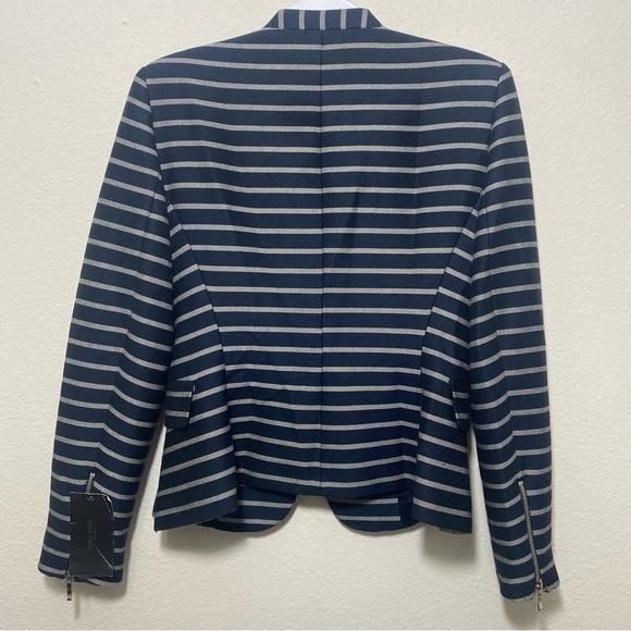 Zara Blue Striped Peplum Pocket Career Blazer Jacket, Large NEW - Picture 8 of 14